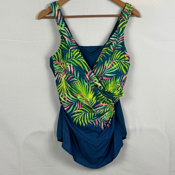 Land’ End Women’s One Piece Swim Dress Modest Tropical Sz16W Mature Flattering - Picture 1 of 13